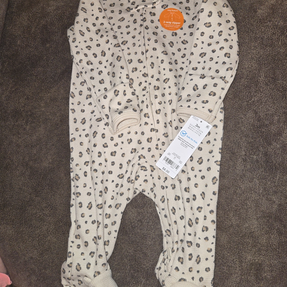 Carter's Beige Leopard-Print Ribbed Footed One-Piece